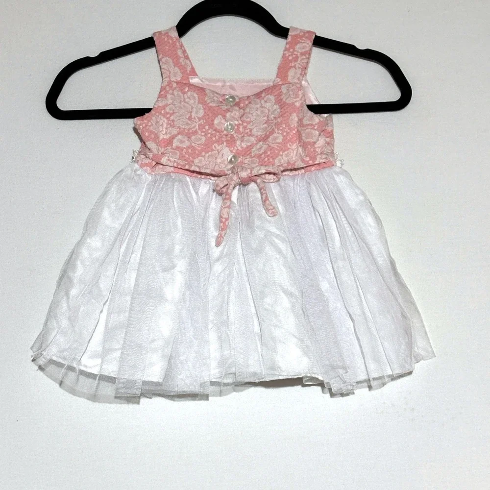 Youngland Toddler‎ Girls 3T Pink White Floral Lace Tulle Dress Special Occasion
